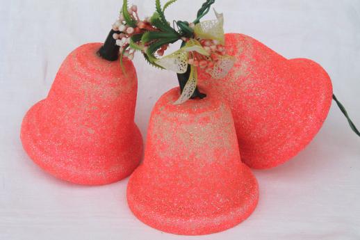 photo of kitschy 1950s 60s vintage Christmas bells, day-glo neon pink light up holiday decoration  #1