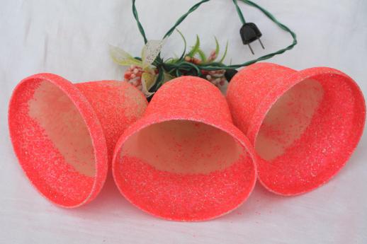 photo of kitschy 1950s 60s vintage Christmas bells, day-glo neon pink light up holiday decoration  #4