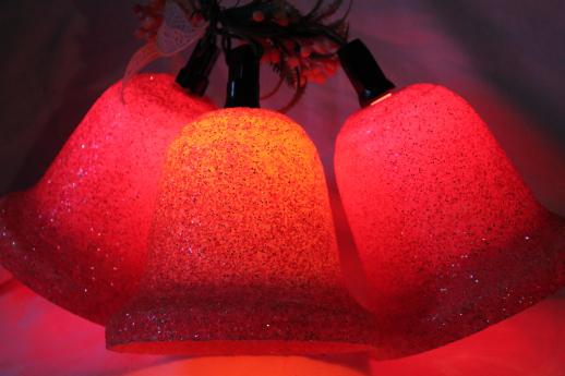 photo of kitschy 1950s 60s vintage Christmas bells, day-glo neon pink light up holiday decoration  #6