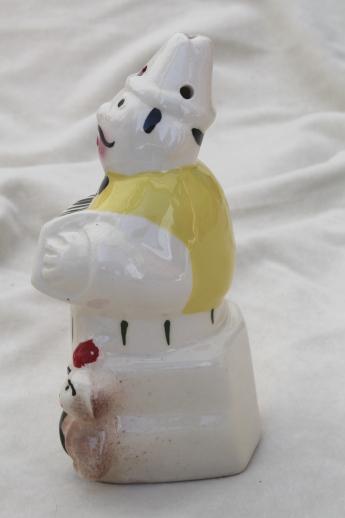 photo of kitschy vintage ceramic cheese shaker, accordion man w/ monkey dispenser for spaghetti cheese #4