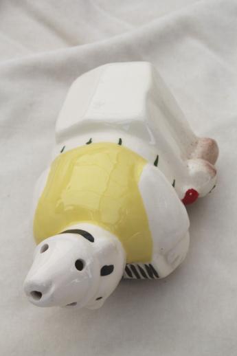 photo of kitschy vintage ceramic cheese shaker, accordion man w/ monkey dispenser for spaghetti cheese #7