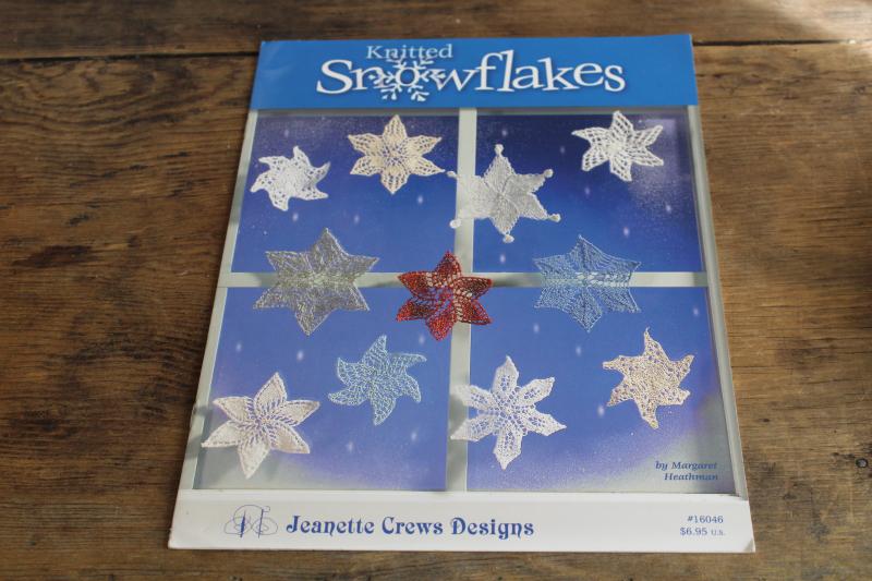 photo of knitting pattern booklet, instructions for knitted lace snowflakes mini doilies ornaments #1