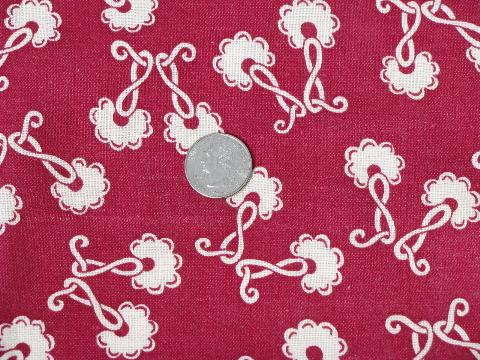 photo of lace collar print vintage 1930s cotton feed sack fabric, maroon/white #1