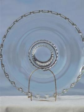 catalog photo of lace edge crystal clear glass torte plate, large vintage glass cake plate