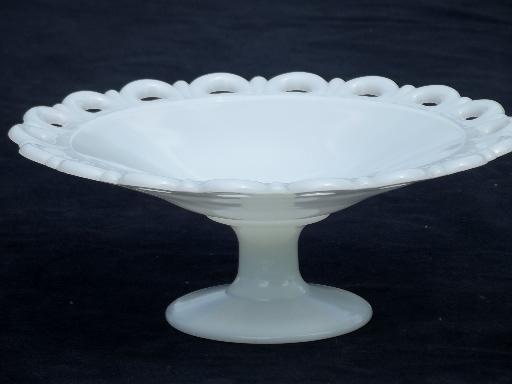 photo of lace edge milk glass compote fruit bowl, vintage Anchor Hocking glass #1