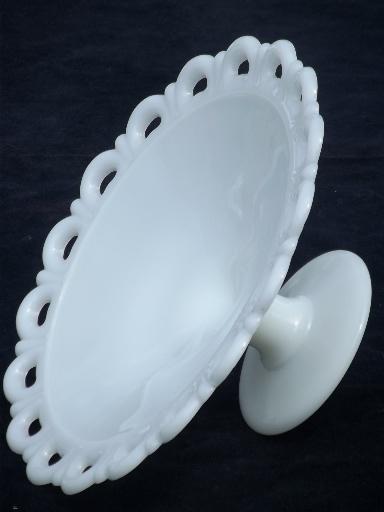 photo of lace edge milk glass compote fruit bowl, vintage Anchor Hocking glass #4