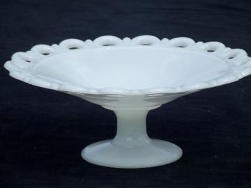 catalog photo of lace edge milk glass compote fruit bowl, vintage Anchor Hocking glass