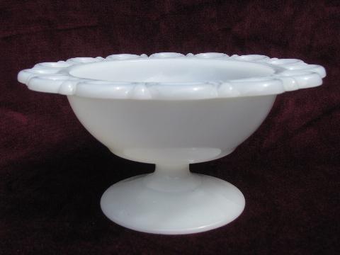 photo of lace edge milk glass compotes, flower or candy bowls, large and small #3