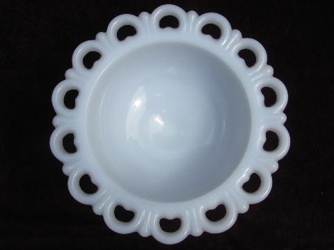 photo of lace edge milk glass compotes, flower or candy bowls, large and small #4