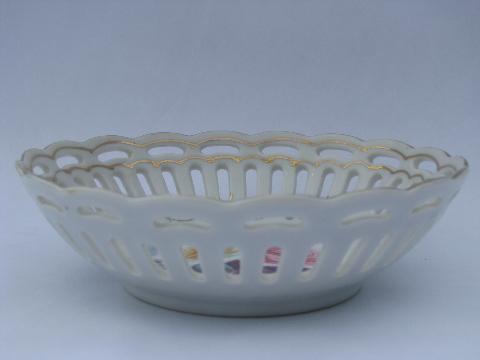 photo of lace edge pierced china dishes w/ hand-painted flowers, vintage Japan #5