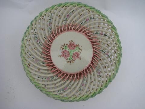 photo of lace ribbon lattice basket, vintage hand-painted ceramic dish, Spain #1