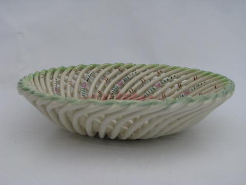 photo of lace ribbon lattice basket, vintage hand-painted ceramic dish, Spain #2