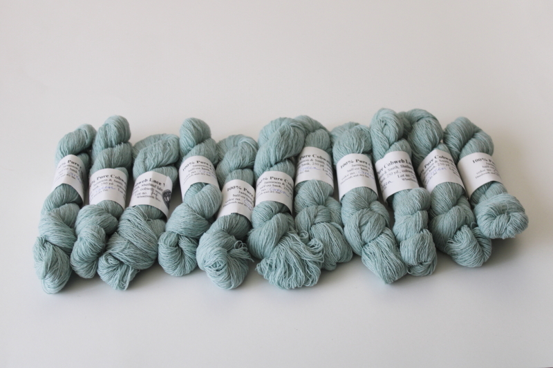 photo of laceweight shetland wool yarn, Cobweb Lace Jamieson & Smith matching dye lot mist green #1