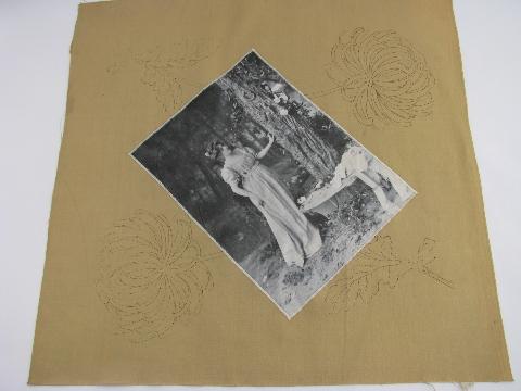 photo of lady in Victorian dress artwork print, antique cotton pillow top for embroidery #3