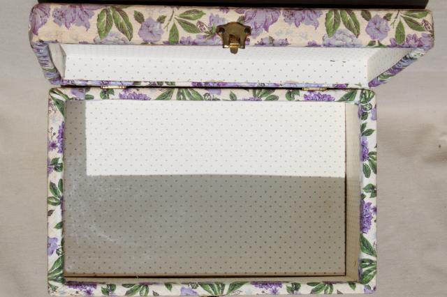 photo of large 60s vintage sewing box in lavender purple floral chintz print fabric #8