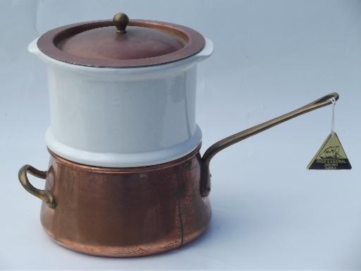 photo of large Douro B M copper steamer pan w/ china insert, Benjamin & Medwin #1