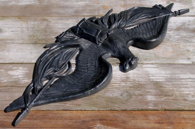 photo of large Federal eagle wall hanging, vintage plastic plaque w/ antique black cast iron look #7