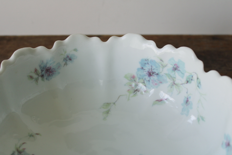 photo of large Haviland Limoges bowl early 1900s vintage antique, ornate embossed china footed shape blue floral #2