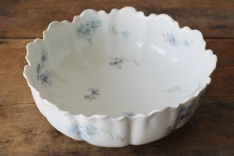 photo of large Haviland Limoges bowl early 1900s vintage antique, ornate embossed china footed shape blue floral #3