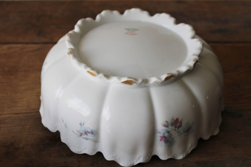 photo of large Haviland Limoges bowl early 1900s vintage antique, ornate embossed china footed shape blue floral #4