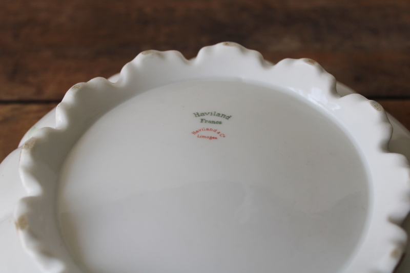 photo of large Haviland Limoges bowl early 1900s vintage antique, ornate embossed china footed shape blue floral #5