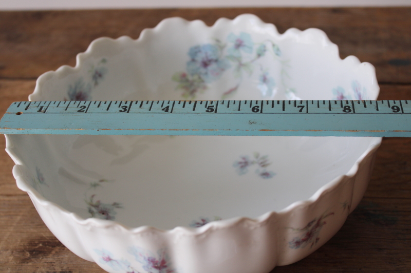 photo of large Haviland Limoges bowl early 1900s vintage antique, ornate embossed china footed shape blue floral #7