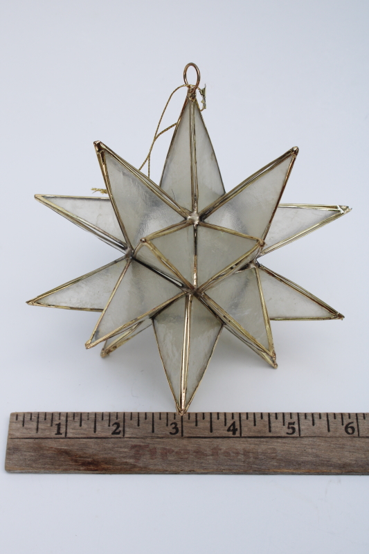 photo of large Moravian star ornament, vintage capiz shell brass star 3D shape to hang or stand #2