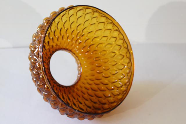 photo of large amber glass lampshade, vintage replacement shade quilted pattern colored glass #2