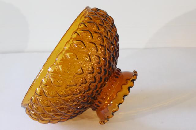 photo of large amber glass lampshade, vintage replacement shade quilted pattern colored glass #3