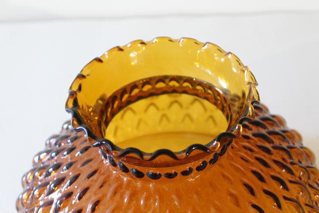 photo of large amber glass lampshade, vintage replacement shade quilted pattern colored glass #4