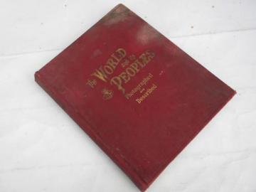 catalog photo of large antique Rand-McNally atlas w/color maps & photos 1906