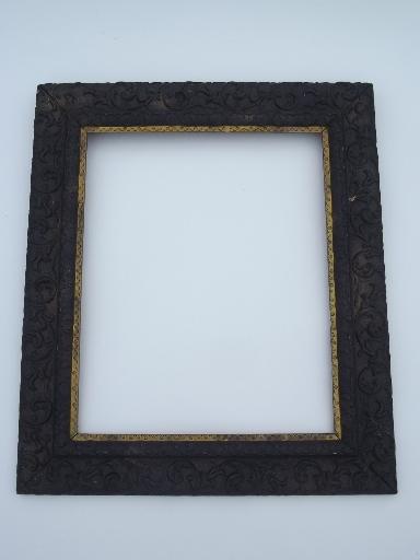 photo of large antique Victorian picture frame, ornate black w/gilt border #1