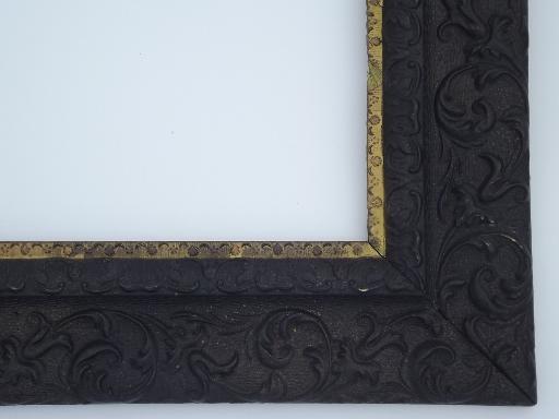 photo of large antique Victorian picture frame, ornate black w/gilt border #2