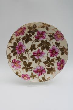 catalog photo of large antique china plate or charger pink flowers and gold, Vienna Austria hand painted china 