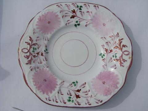 photo of large antique copper luster china bowls, pink flowers #2