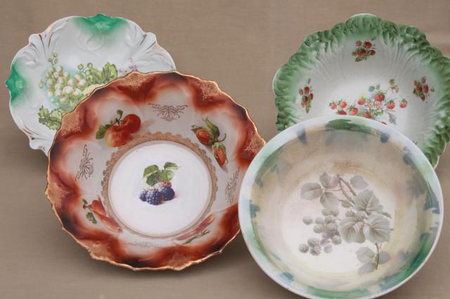 photo of large antique fruit bowls, collection of early 1900s vintage painted china dishes #1