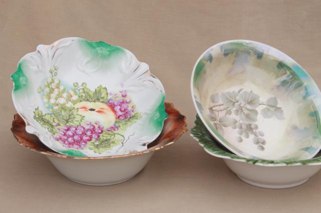 photo of large antique fruit bowls, collection of early 1900s vintage painted china dishes #9