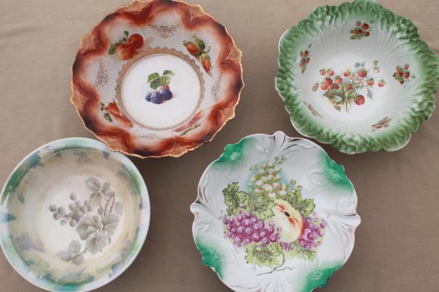 photo of large antique fruit bowls, collection of early 1900s vintage painted china dishes #10