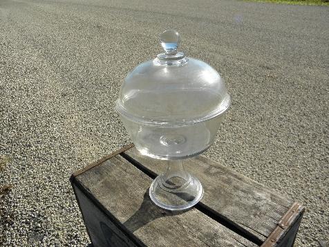 photo of large antique glass comport, EAPG vintage covered bowl, pedestal dish #1