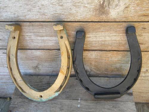 photo of large antique iron horseshoes w/Oshkosh, Wis forge mark/salesman's sample #2