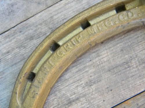 photo of large antique iron horseshoes w/Oshkosh, Wis forge mark/salesman's sample #4