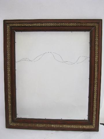 photo of large antique oak picture frame, Arts & Crafts vintage, grained wood #1