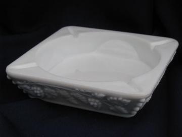 catalog photo of large ashtray, Westmoreland paneled grape vintage grapes milk glass