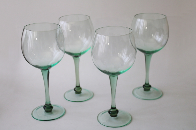 photo of large balloon goblets wine glasses set, sea glass green hand blown glass stemware #1