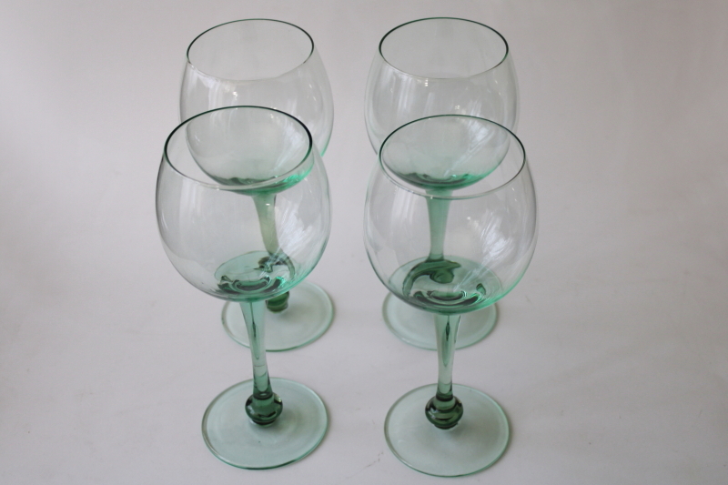 photo of large balloon goblets wine glasses set, sea glass green hand blown glass stemware #2