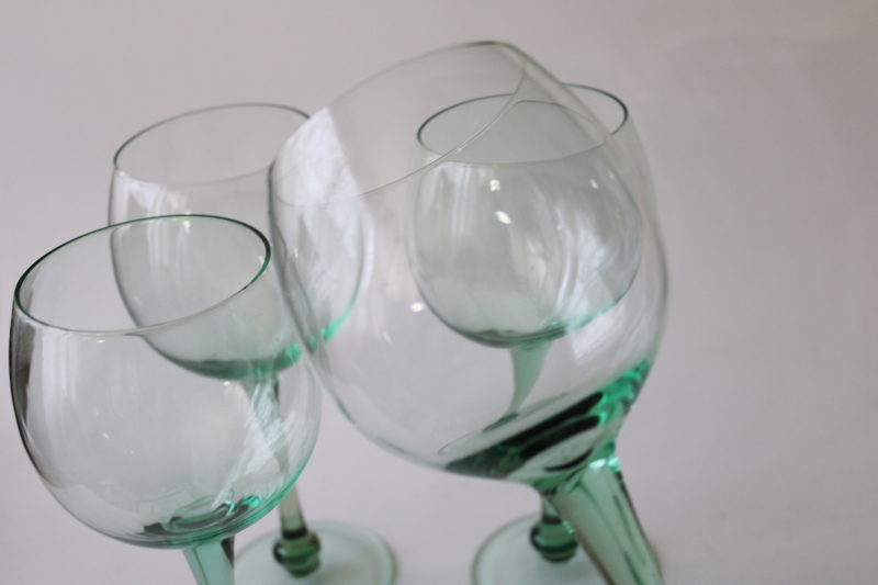 photo of large balloon goblets wine glasses set, sea glass green hand blown glass stemware #3