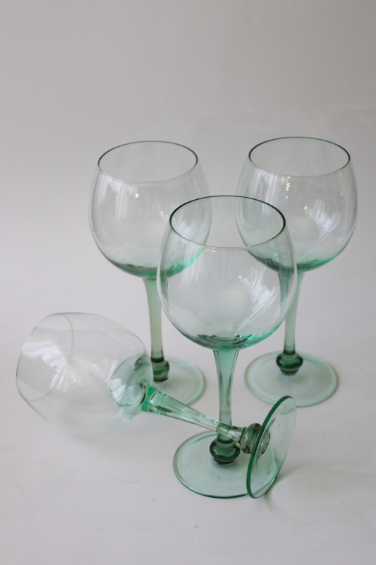 photo of large balloon goblets wine glasses set, sea glass green hand blown glass stemware #4