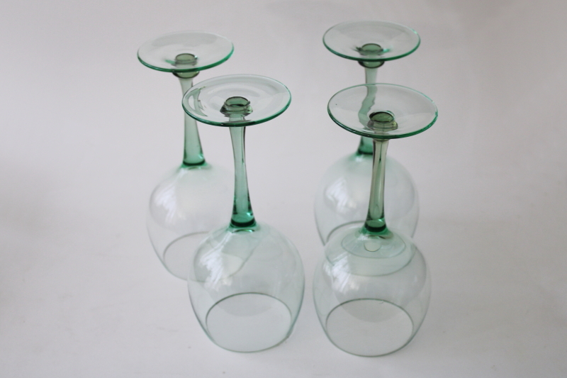 photo of large balloon goblets wine glasses set, sea glass green hand blown glass stemware #5