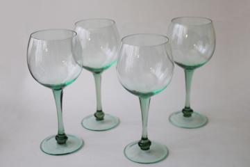 catalog photo of large balloon goblets wine glasses set, sea glass green hand blown glass stemware