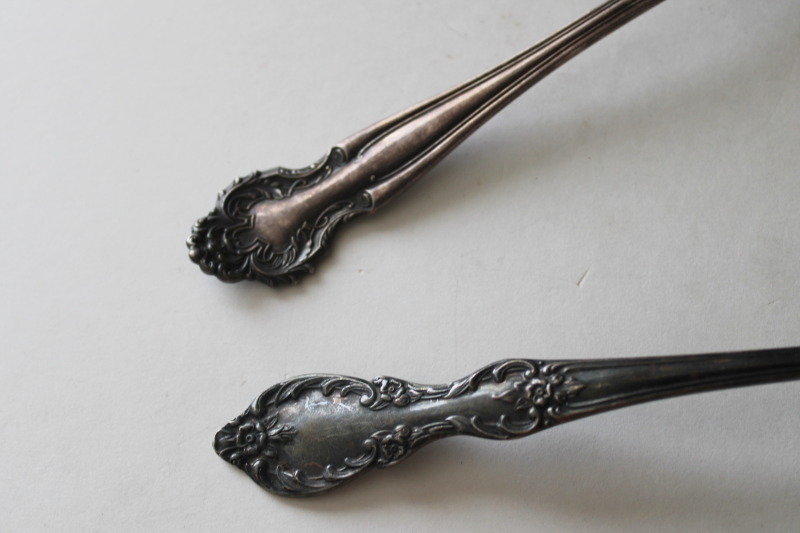 photo of large berry scoop serving spoons, shabby tarnished antique silver plate flatware  #2